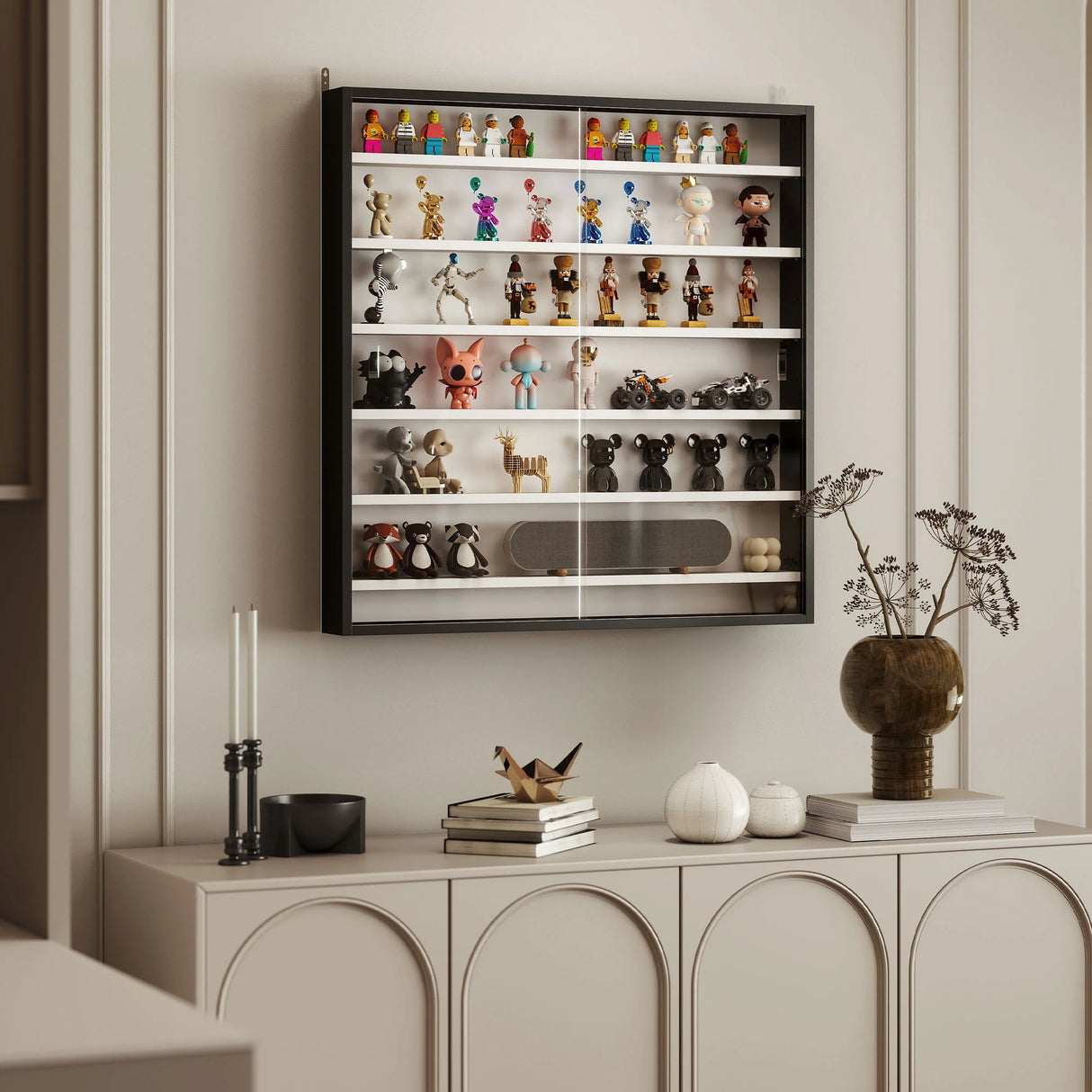 HOMCOM Six Shelf Display Cabinet, with Glass Doors - Black and White