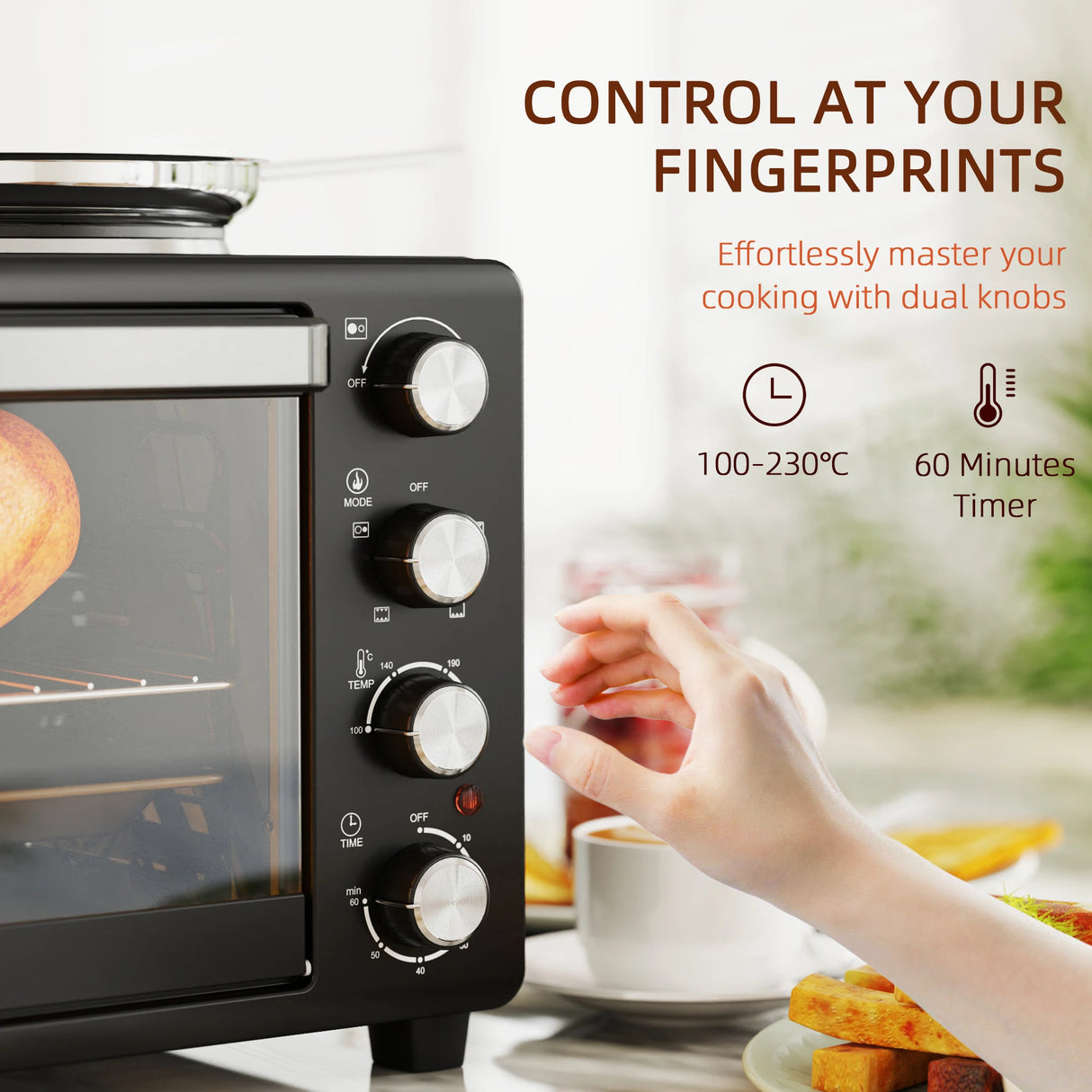 HOMCOM 28L Mini Oven with 2 Hot Plates, Countertop Toaster Oven, Grill, Roast, Bake, Boil, with Timer, Adjustable Temperature, Electric Oven with Baking Tray, Grill Rack, Crumb Tray, 2600W, Black