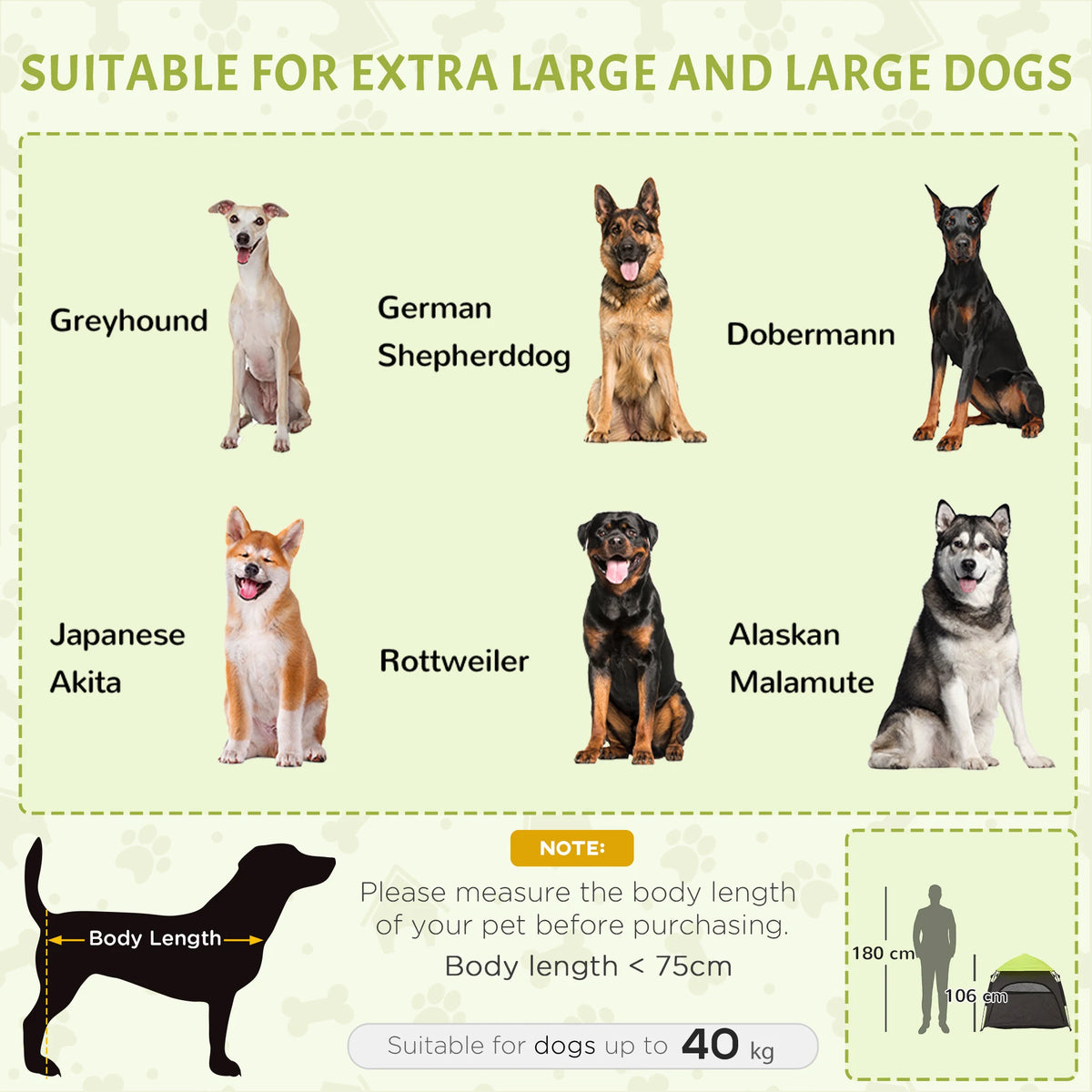 PawHut Foldable Dog Cat Tent with Water-Resistant Oxford, Carry Bag for Extra Large Dog, Green