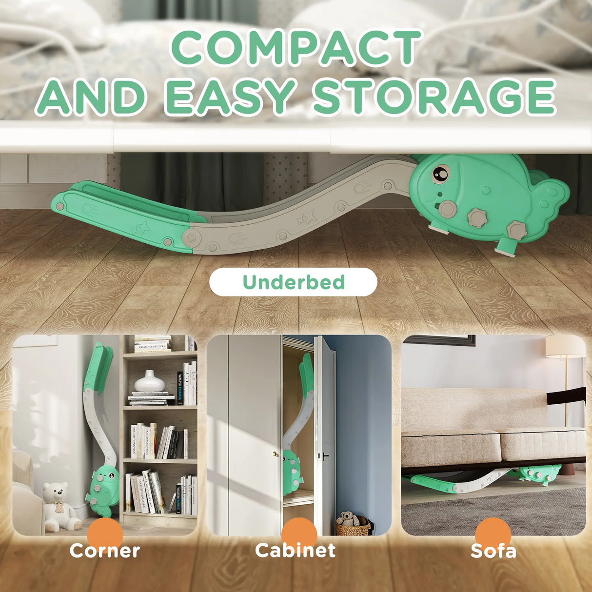 AIYAPLAY Kids Sofa Slide with 130cm Extended Length, HDPE Toddler Slide for Sofa, Bed, Stairs, Easy Assemble & Storage, Green