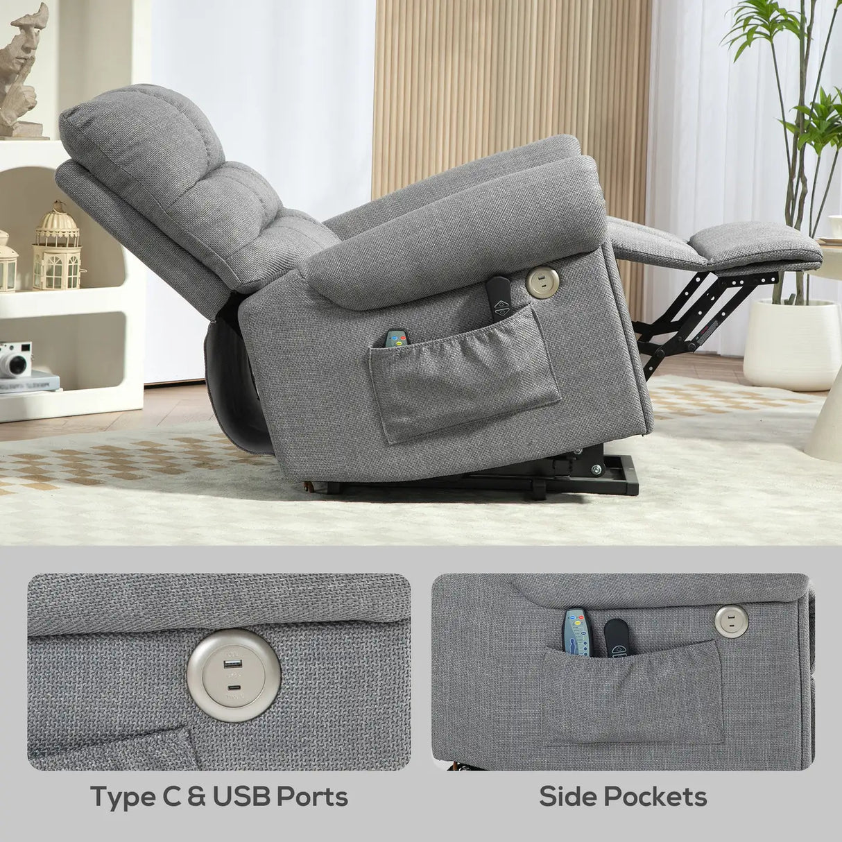 HOMCOM Rise and Recline Electric Massage Armchair - Grey