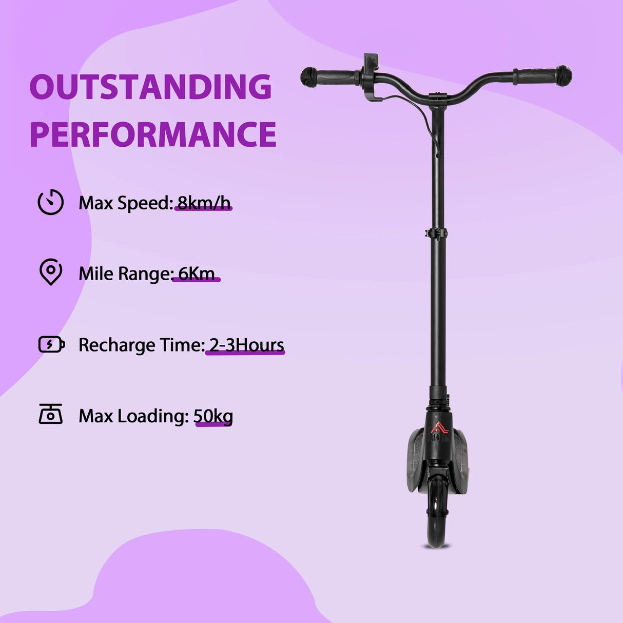 HOMCOM Electric Scooter, 120W Motor E-Scooter, Adjustable Height, Rear Brake for Ages 6+ Years - Black