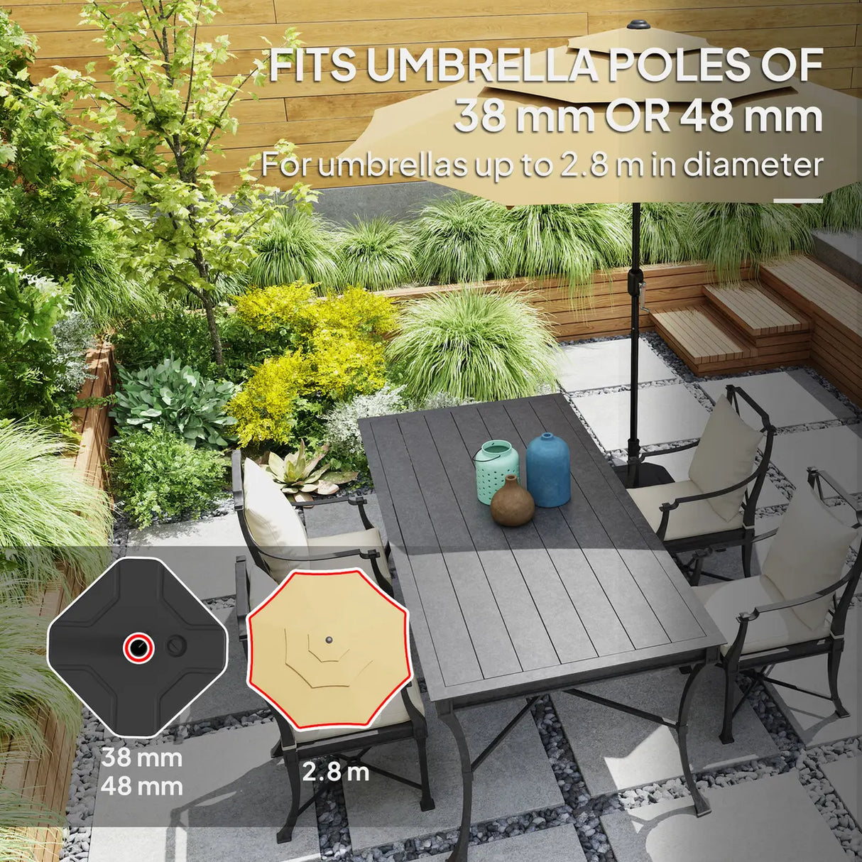 Outsunny Square Garden Parasol Base, Garden Umbrella Stand Heavy Duty Parasol Base, Filled Up to 25kg with Stand or 20kg with Water for for 38, 48 mm Poles, Black