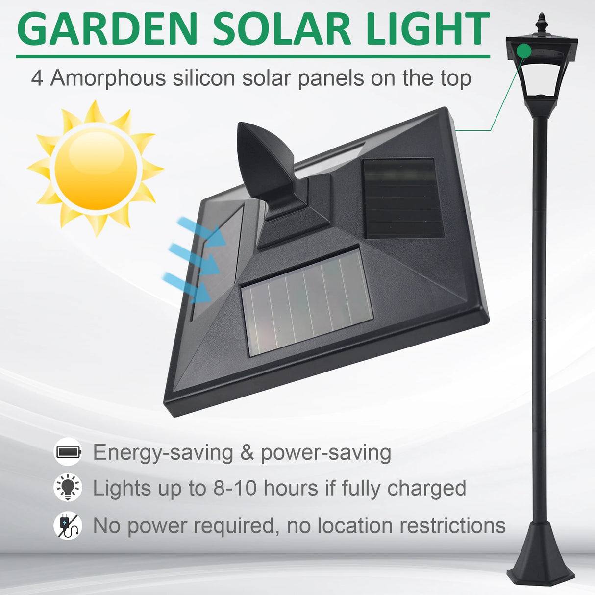 Outsunny 2 Pieces Outdoor Garden Solar Post Lamp Sensor Dimmable LED Lantern Bollard Pathway 1.6M Tall Black