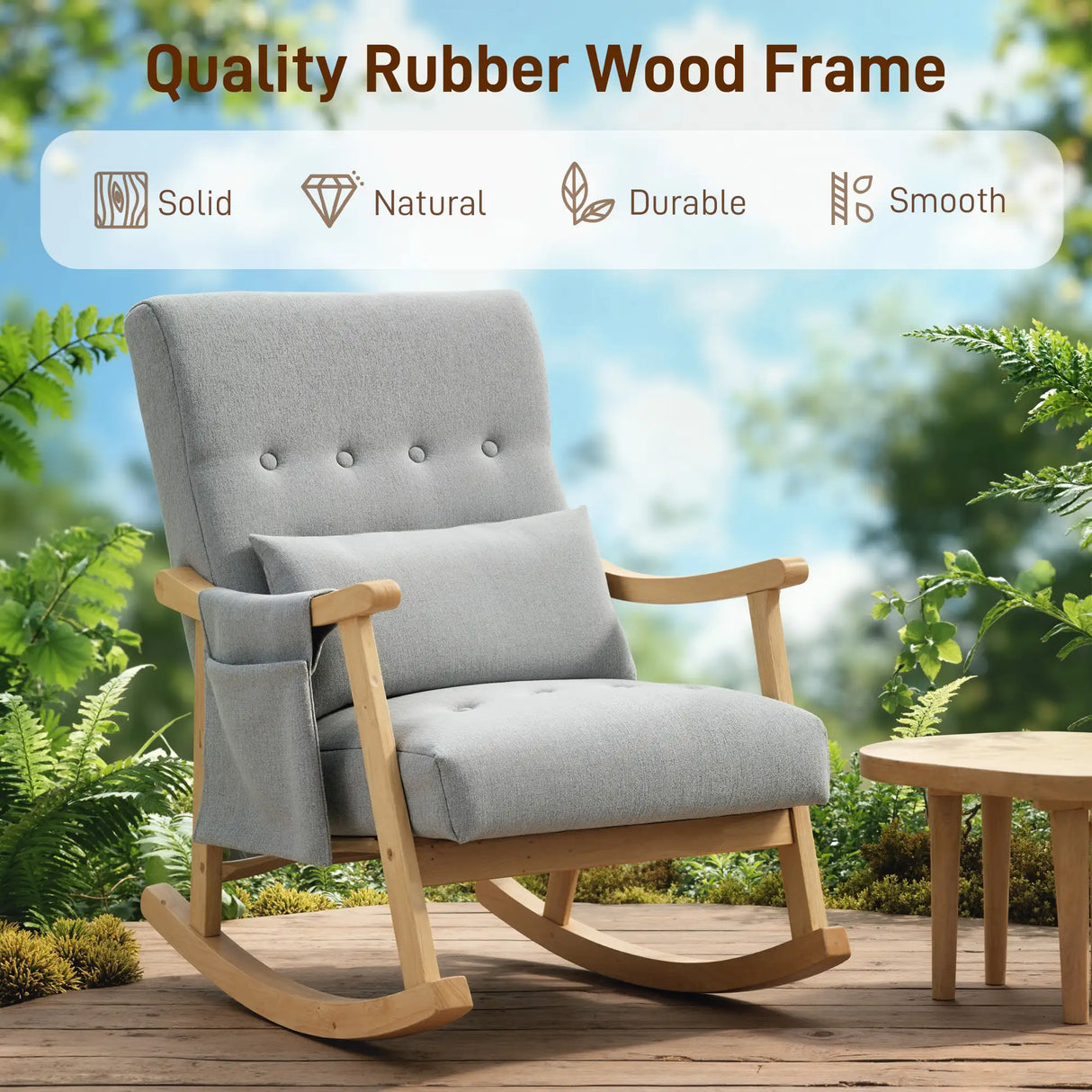 HOMCOM Wood Frame Rocking Accent Chair - Light Grey