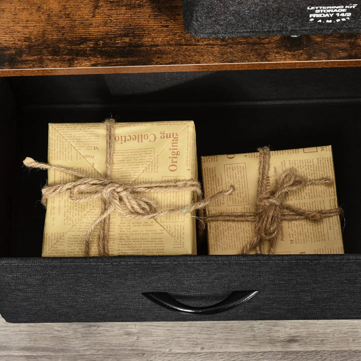 HOMCOM TV Stand Cabinet with 2 Foldable Drawers - Rustic Brown