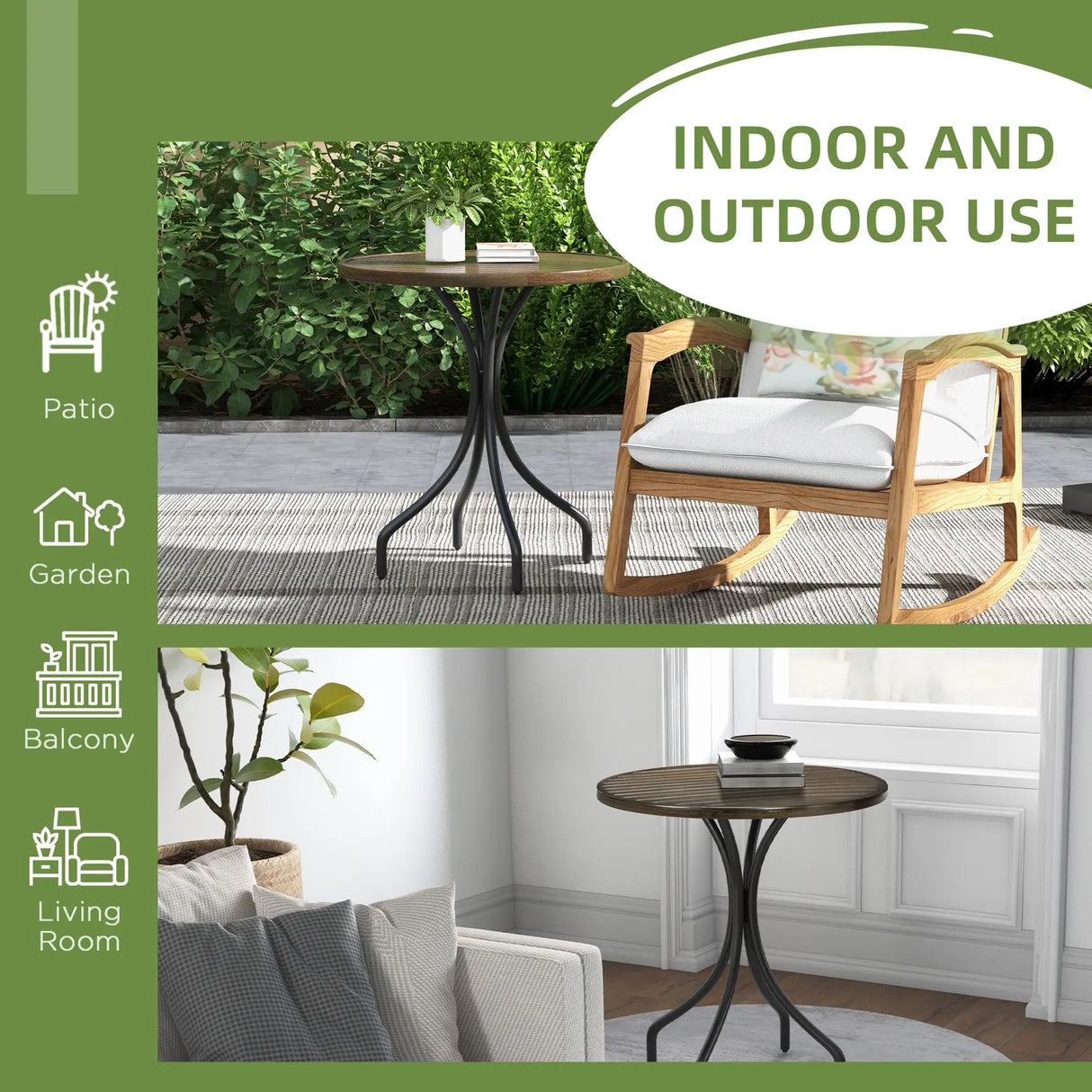 Outsunny 66cm Galvanised Steel Garden Table - Brown