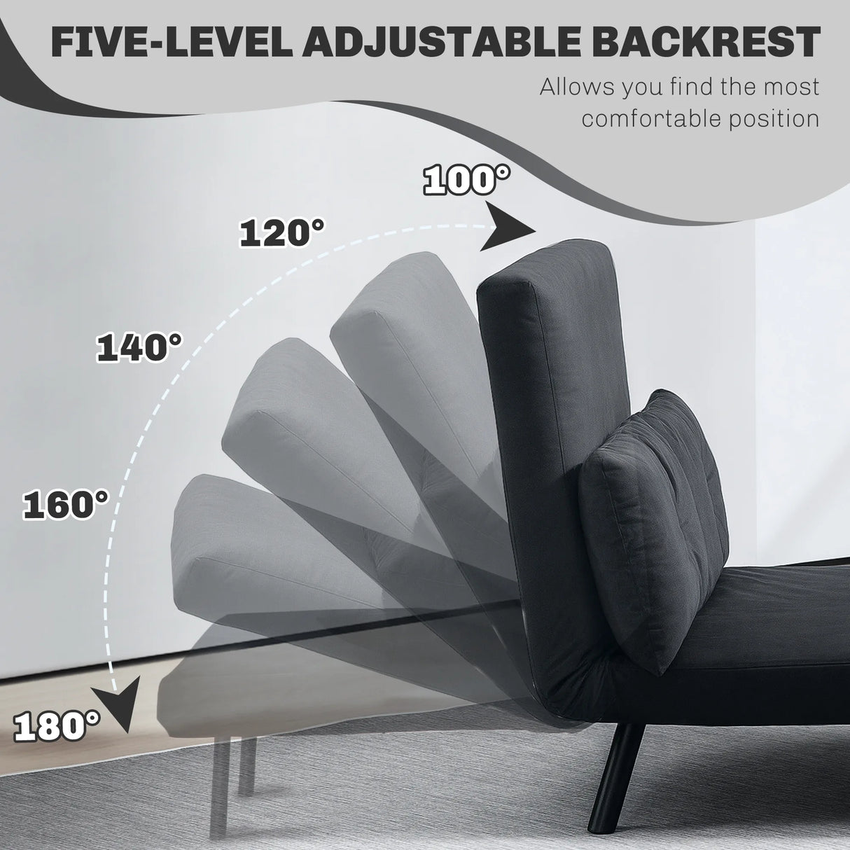 HOMCOM 4-in-1 Velvet-Feel Double Sofa Bed, with Pillows - Black