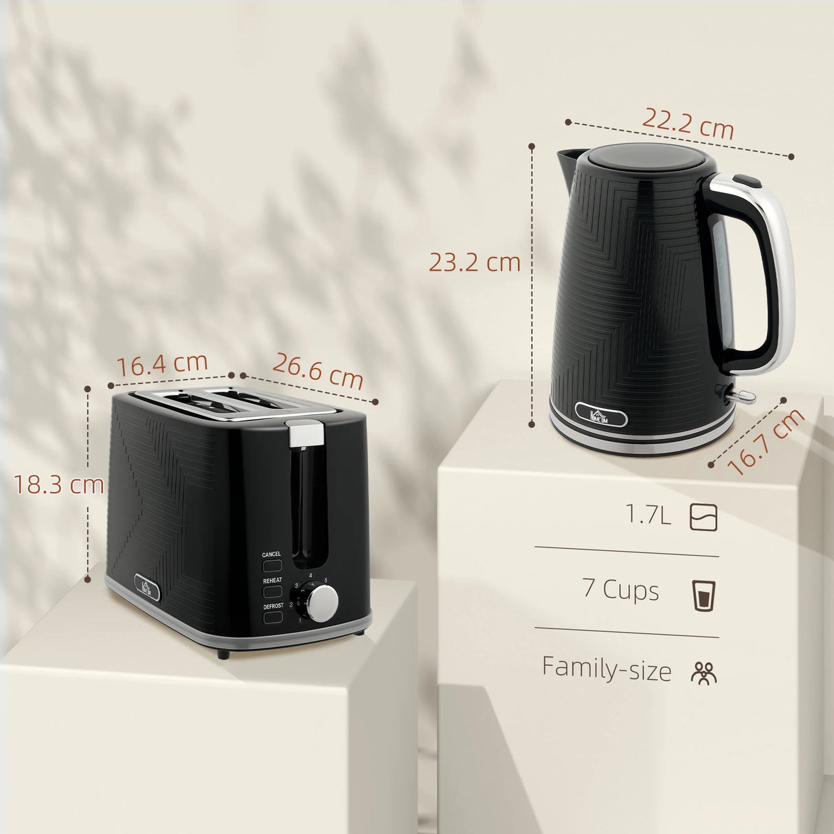 HOMCOM Modern Kettle and Toaster Set - Black