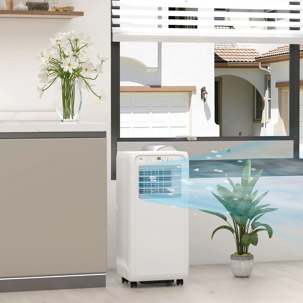 HOMCOM 9,000 BTU Mobile Air Conditioner for Room up to 28m2, with Dehumidifier, 24H Timer, Wheels, Window Mount Kit