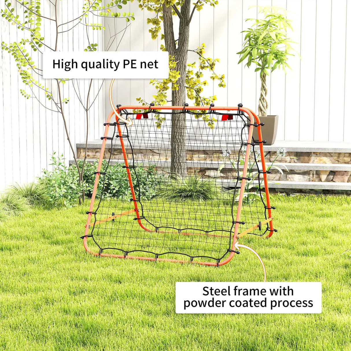 HOMCOM Double Sided Football Rebounder Net, Football Rebound Goal with Five Adjustable Angles, Orange