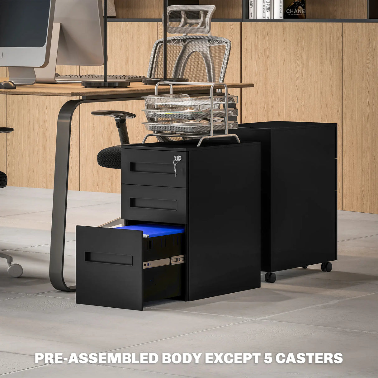 Vinsetto Three-Drawer Steel Filing Cabinet - Black