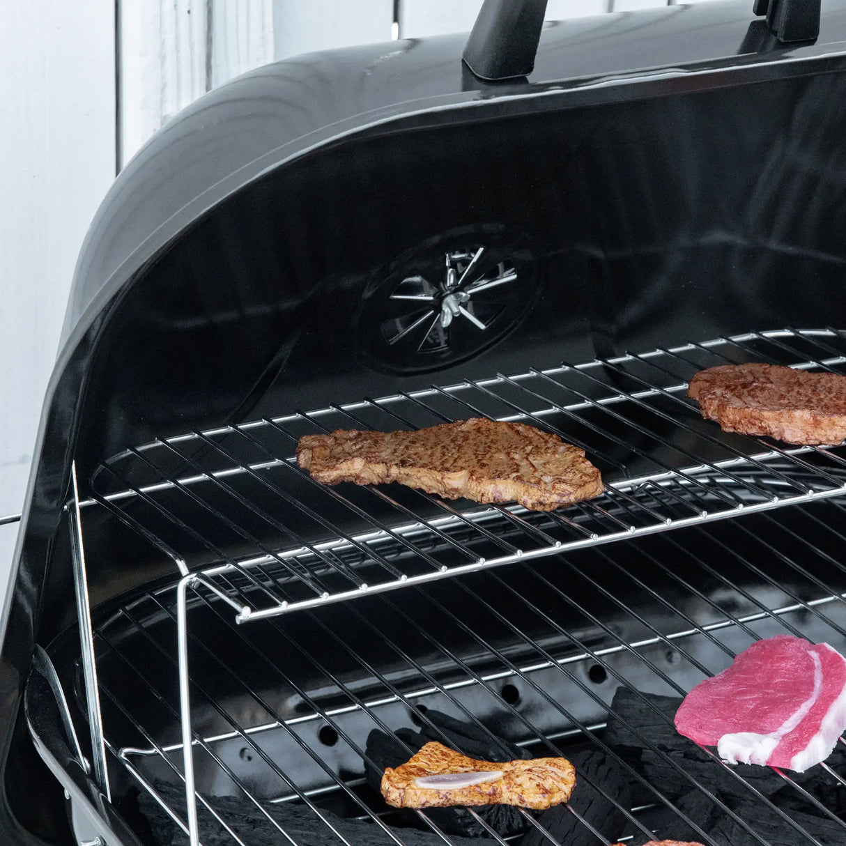 Outsunny Portable BBQ Charcoal Grill with 2 Wheels and Cooking Utensils, Smoker Grill with Lid for Outdoor Barbecues, Camping, Picnic, Courtyard