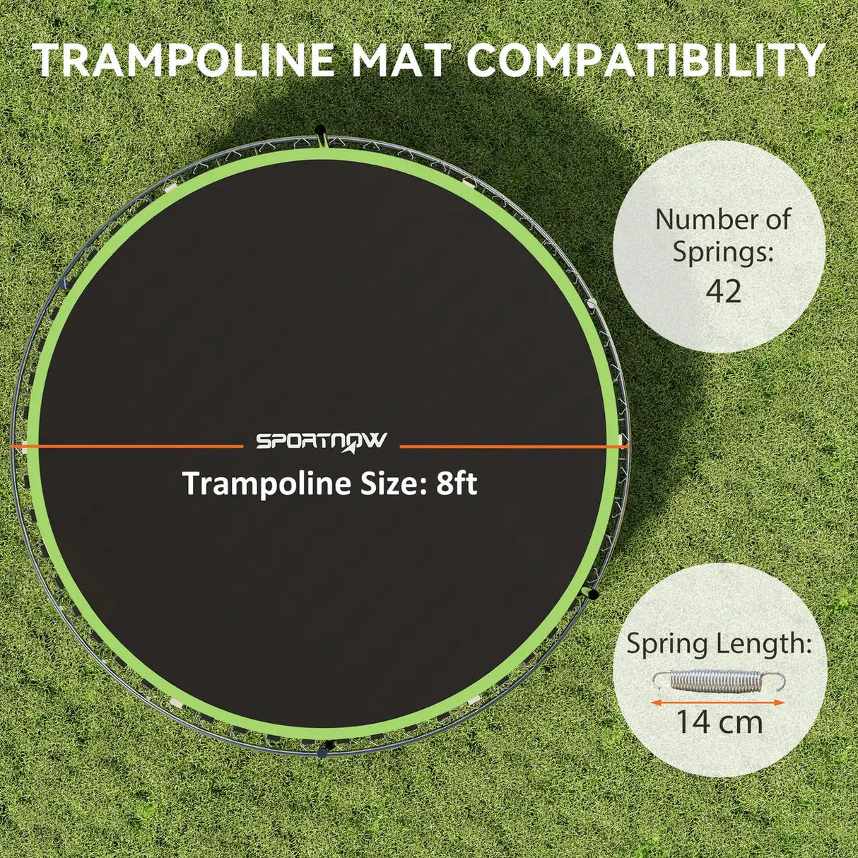 SPORTNOW Trampoline Replacement Mat with Spring Pull Tool, 42 V-Hooks, for 8ft Trampoline using 14cm Springs, Green