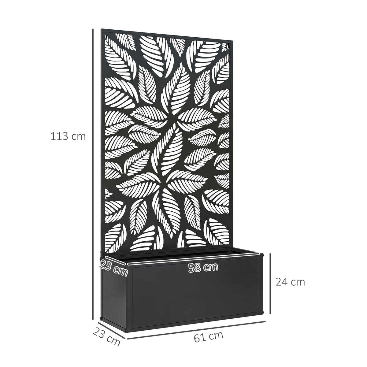 Outsunny Outdoor Metal Planter, with Back Trellis - Black
