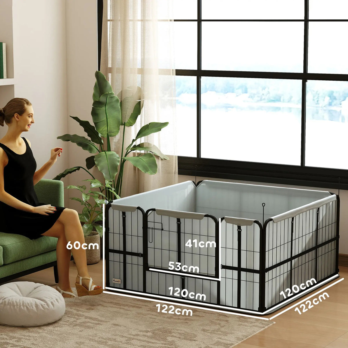 PawHut Steel Dog Whelping Box with Washable Whelping Pad, Wind-Resistant Cloth, for Small, Medium Dogs, 122 x 122 x 60cm