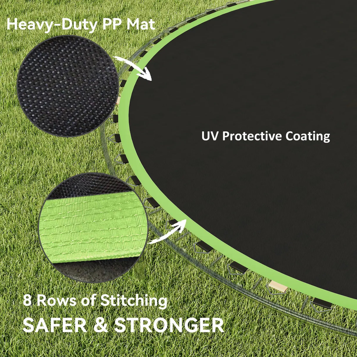 SPORTNOW Trampoline Replacement Mat with Spring Pull Tool, 54 V-Hooks, for 10ft Trampoline using 14cm Springs, Green