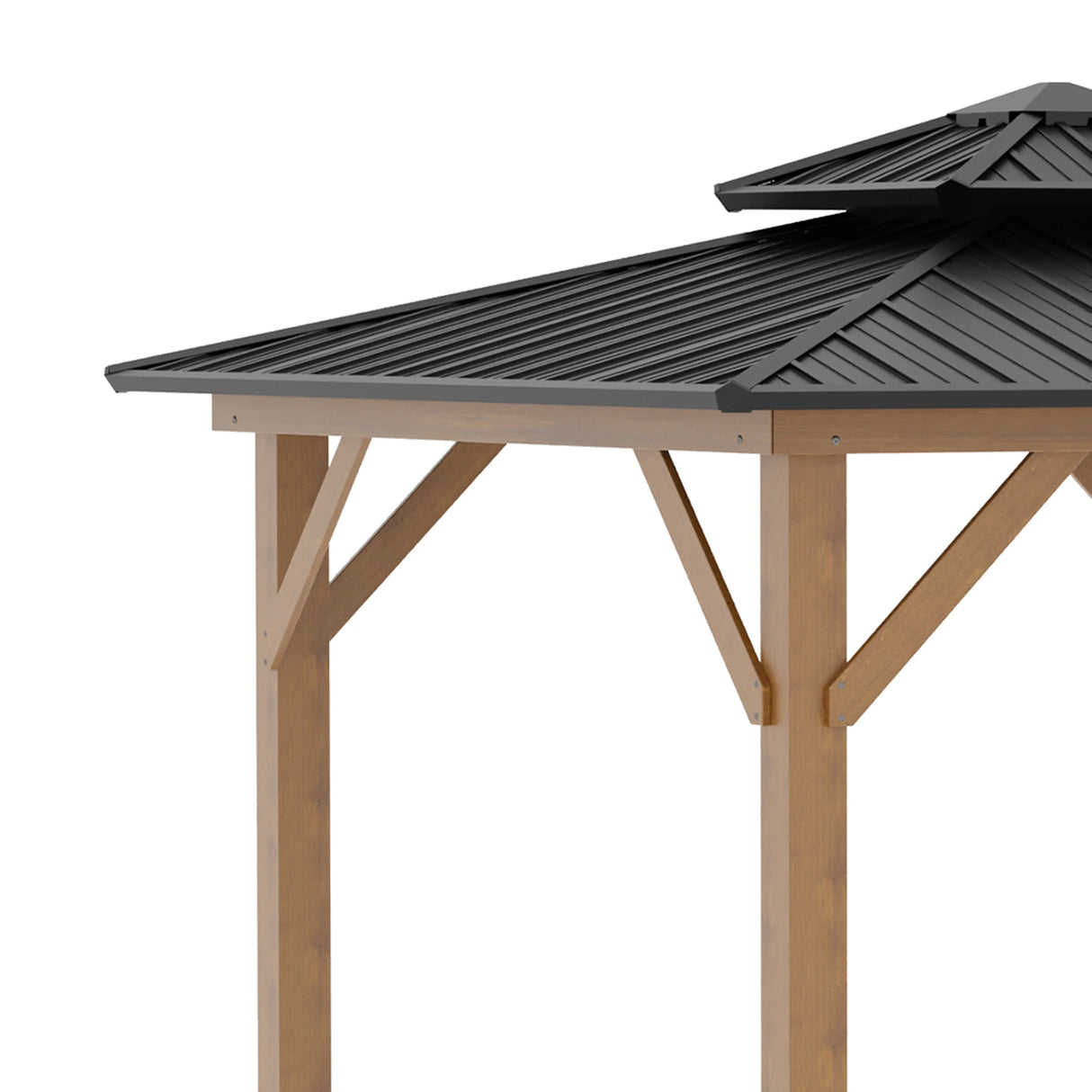 Outsunny 3.5 x 3.5m Outdoor Hardtop Gazebo Canopy with Two-tier Metal Roof and Solid Wood Frame Outdoor Patio Shelter for Patio, Garden, Black