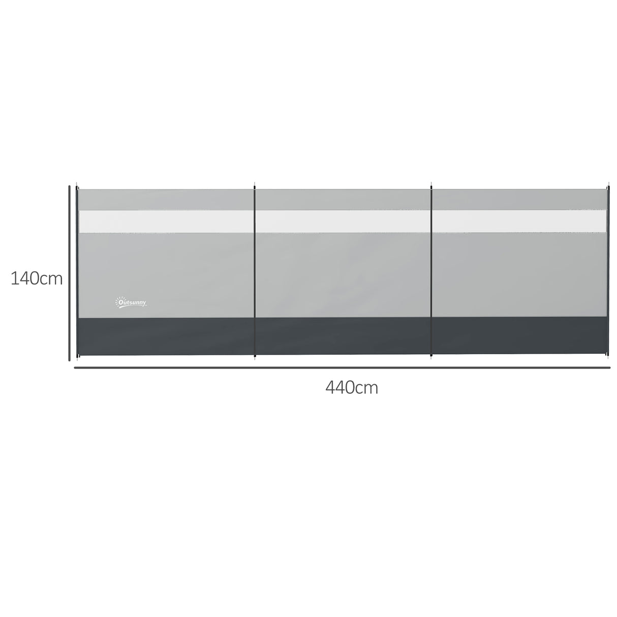 Outsunny Camping Windbreaker with Clear Windows, Carry Bag and Steel Poles, for Beach Caravan Campervan, 440 x 140cm, Grey