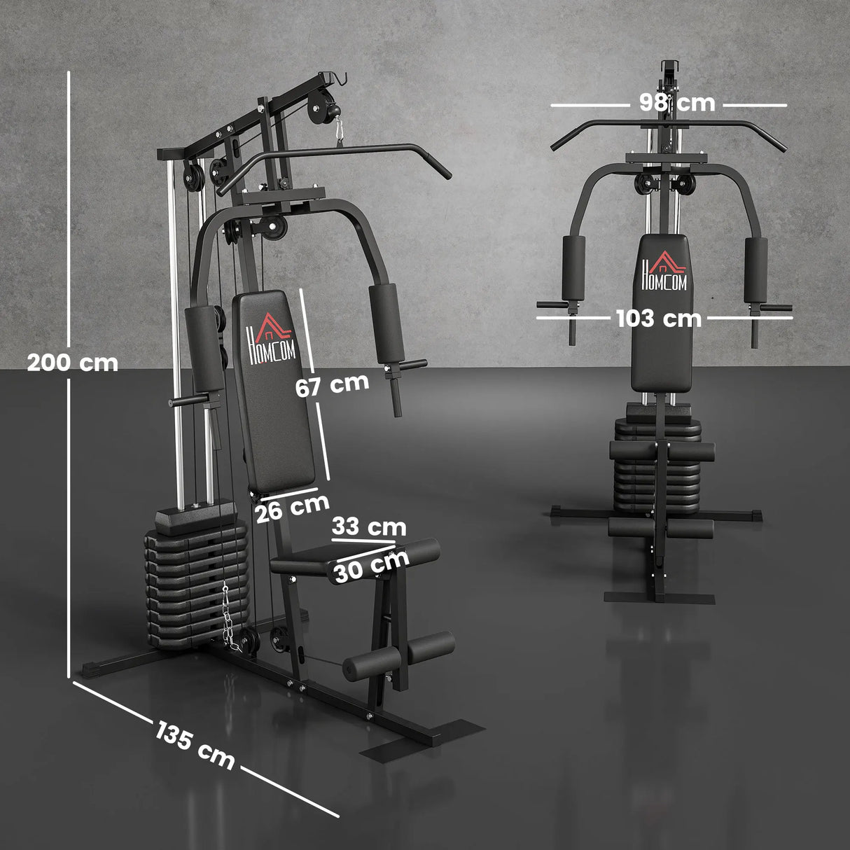 HOMCOM Multifunction Home Gym Machine, with 45kg Weight Stacks, for Strength Training