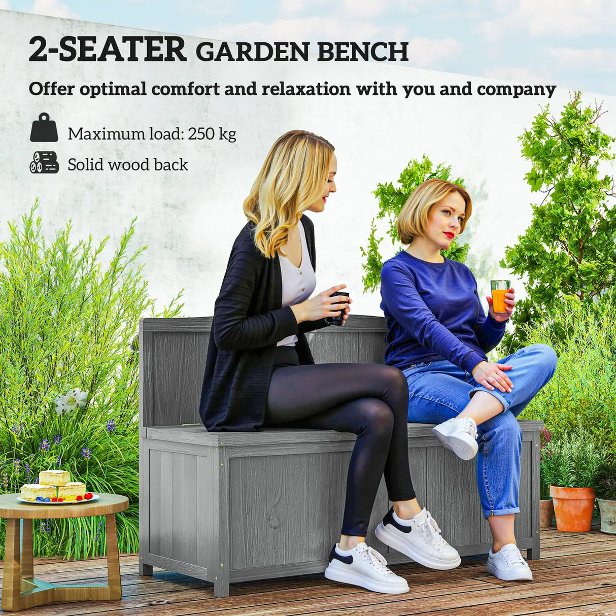 Outsunny Wood Storage Bench for Patio Furniture, Outdoor Garden Seating Tools, Grey