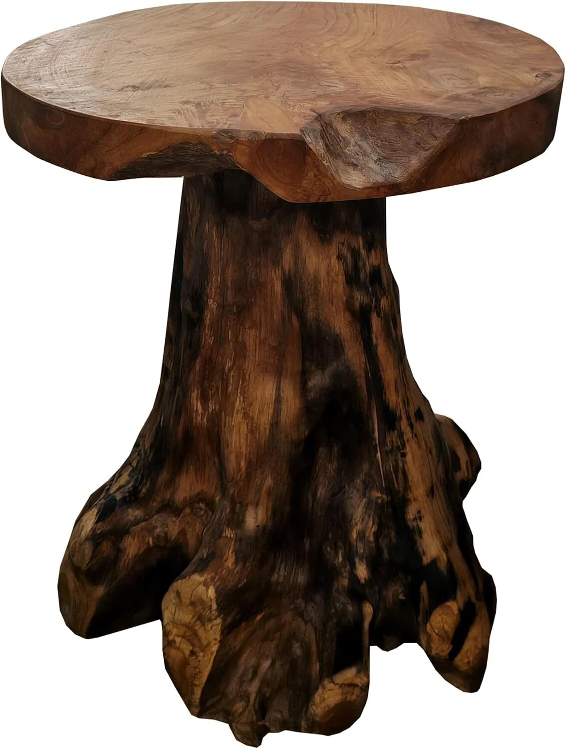 Teak Root Round Side Table With Slice Top 60cm