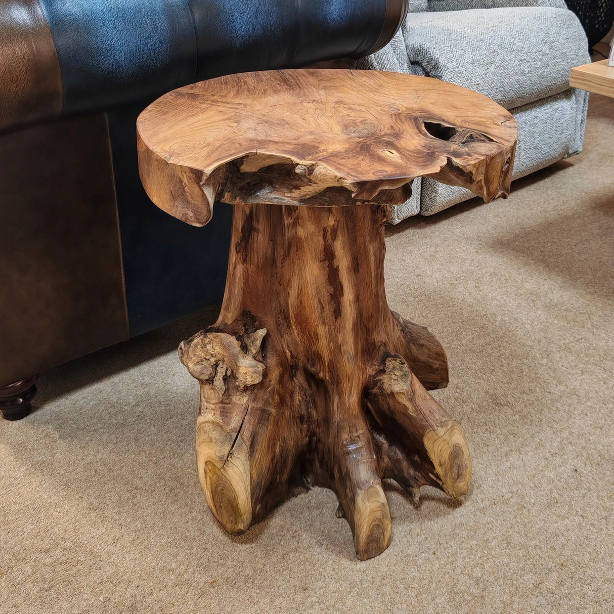 Teak Root Round Side Table With Slice Top 60cm