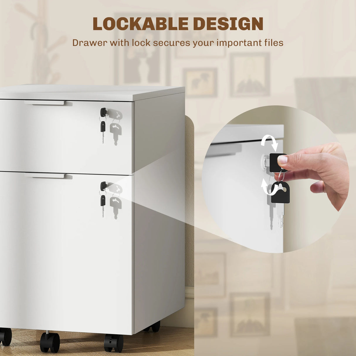 HOMCOM Two-Drawer Lockable Filing Cabinet - White