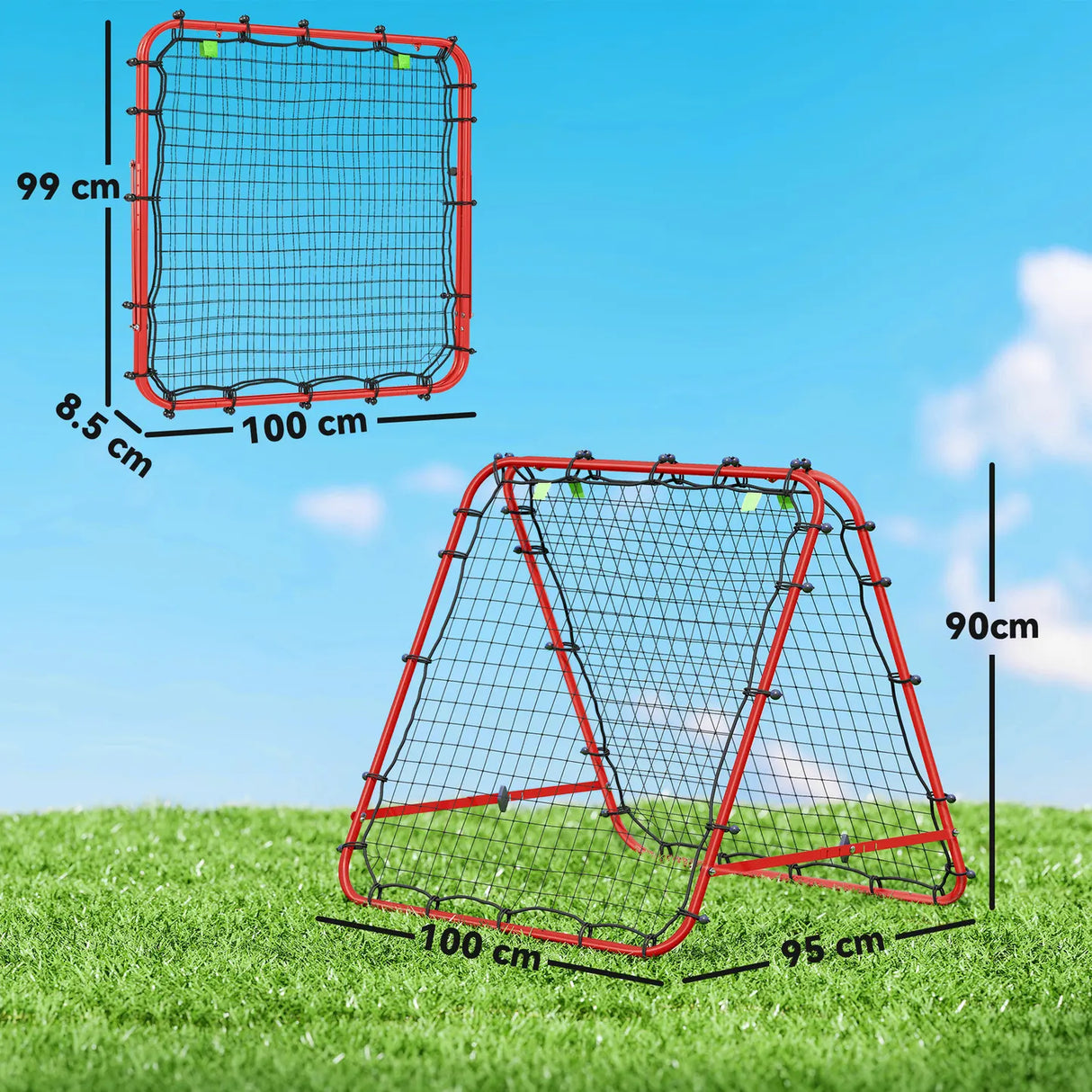 HOMCOM Double Sided Football Rebounder Net, Football Rebound Goal with Five Adjustable Angles, Red