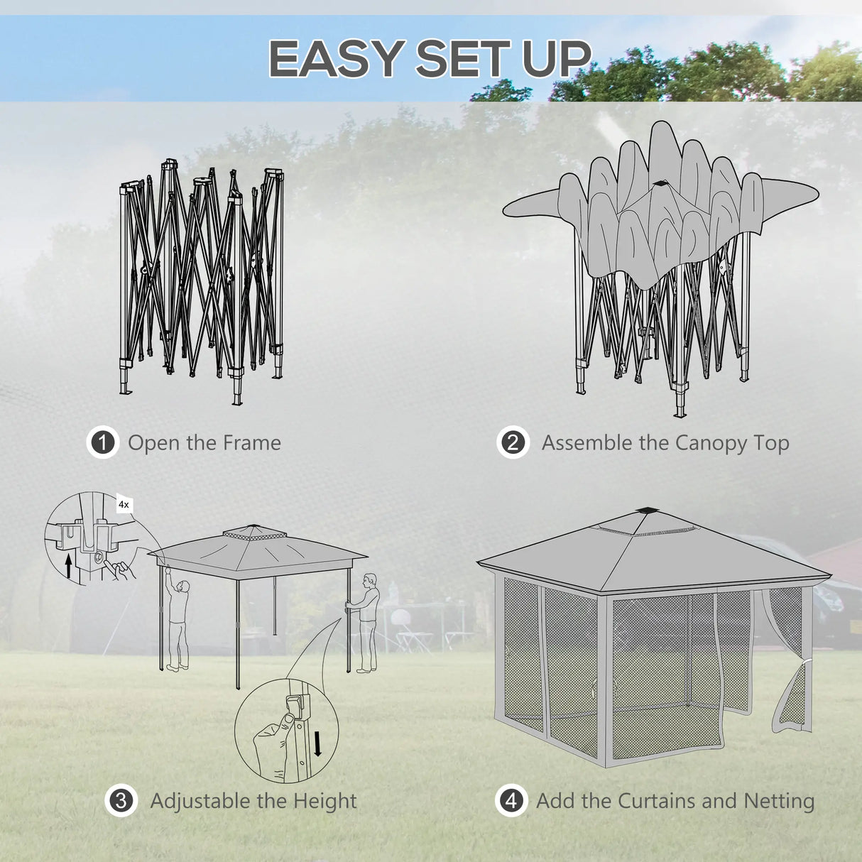 Outsunny 3 x 3 Sturdy Pop Up Gazebo with Solar-Powered LED Lights, Adjustable for Outdoor Events, Khaki