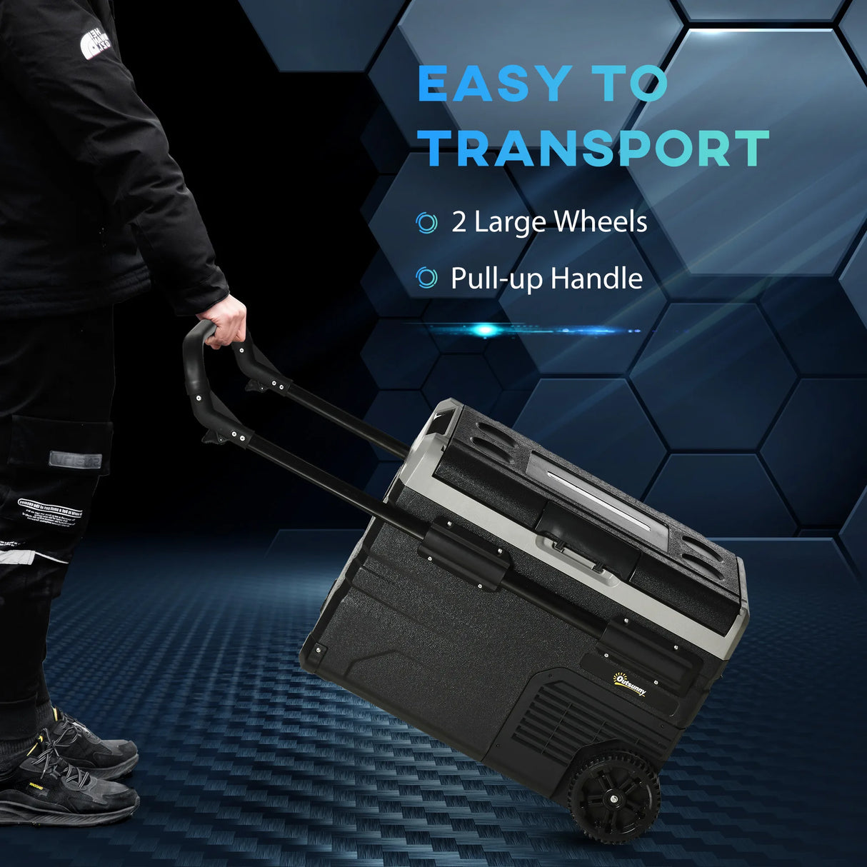 Outsunny 40L Car Refrigerator, Portable Compressor Cooler Box, Fridge Freezer w/ Inner LED Light, Foldable Handles, Cup Holders, 12/24V DC and 110-240V AC for Campervan RV Boat Travel Down to -20