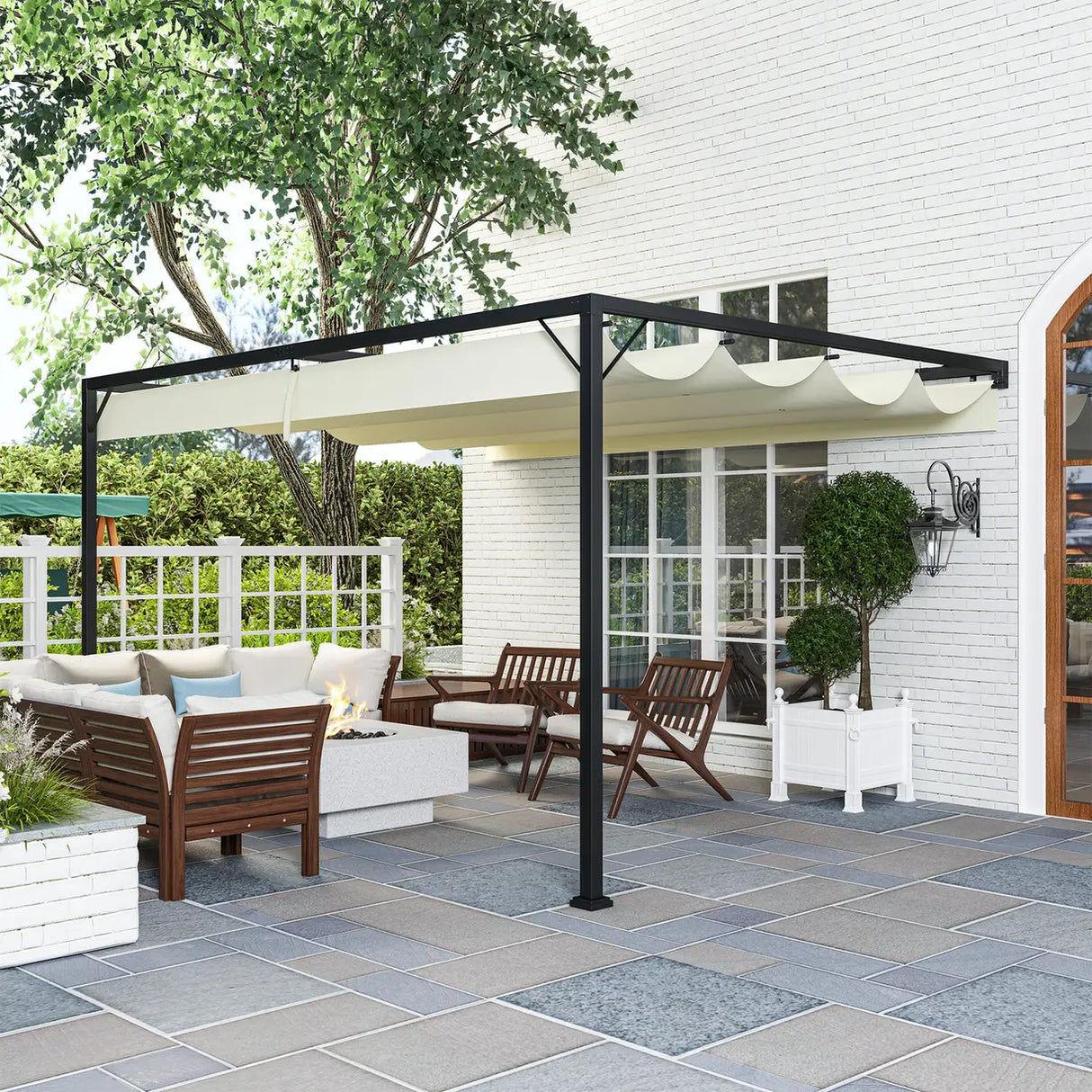 Outsunny 4 x 3 m Pergola, with Sliding Canopy - Cream