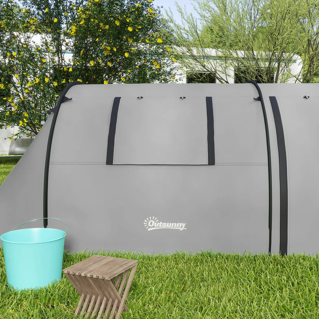Outsunny Four Man Duo Room Tunnel Tent, with Accessories - Grey
