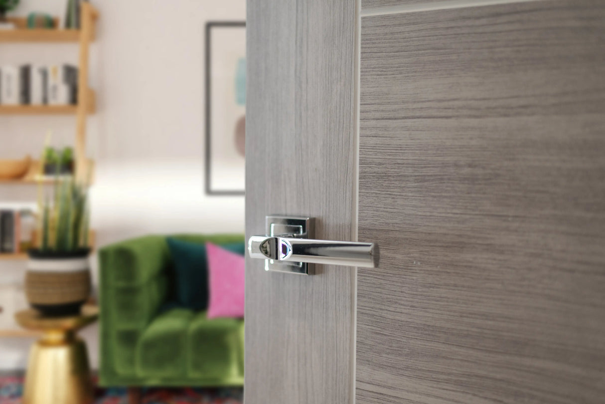 STATUS Kansas Lever Door Handle on Square Rose - Polished Chrome - Set
