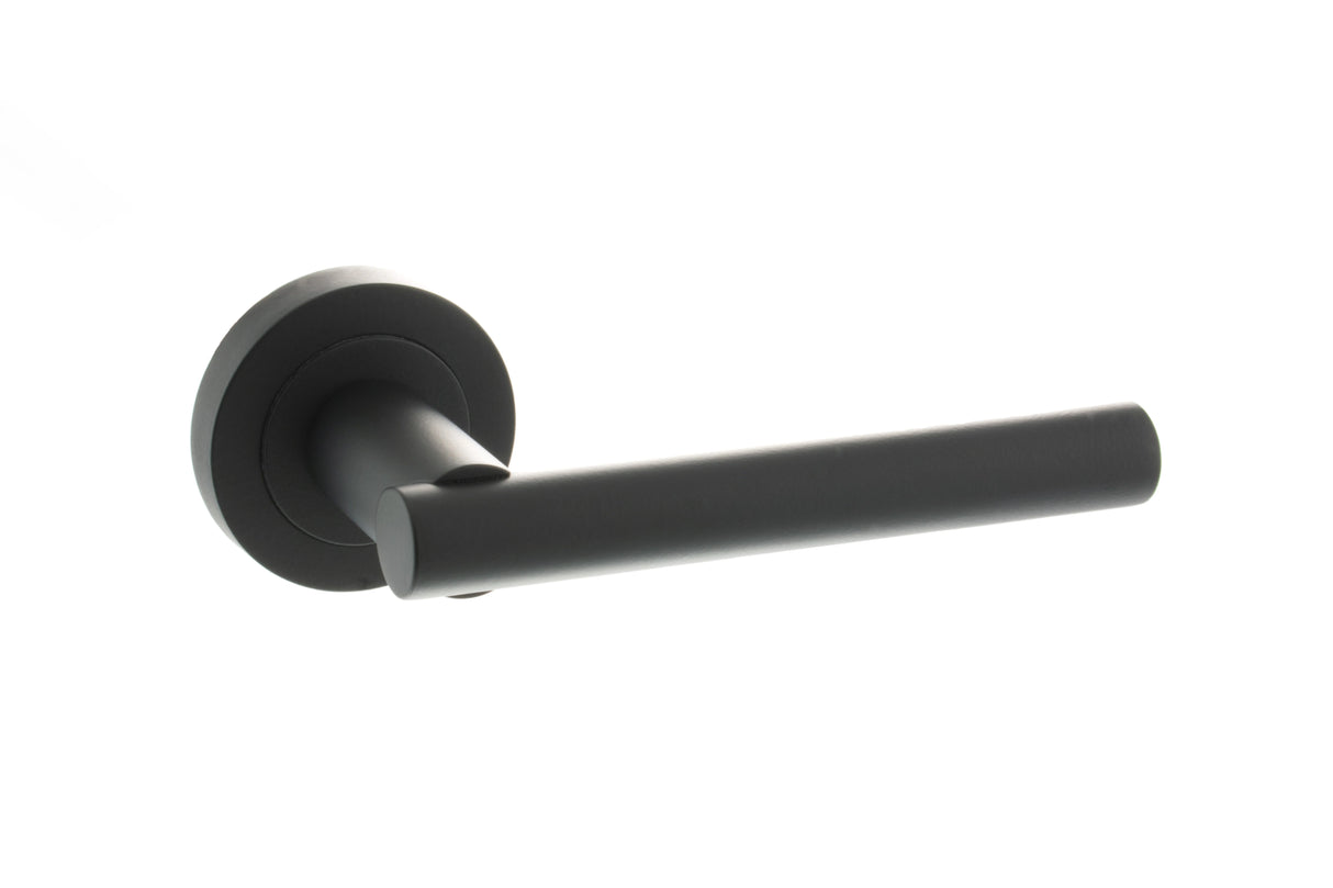 STATUS Nebraska Lever Door Handle on Round Rose - Matt Black - Set