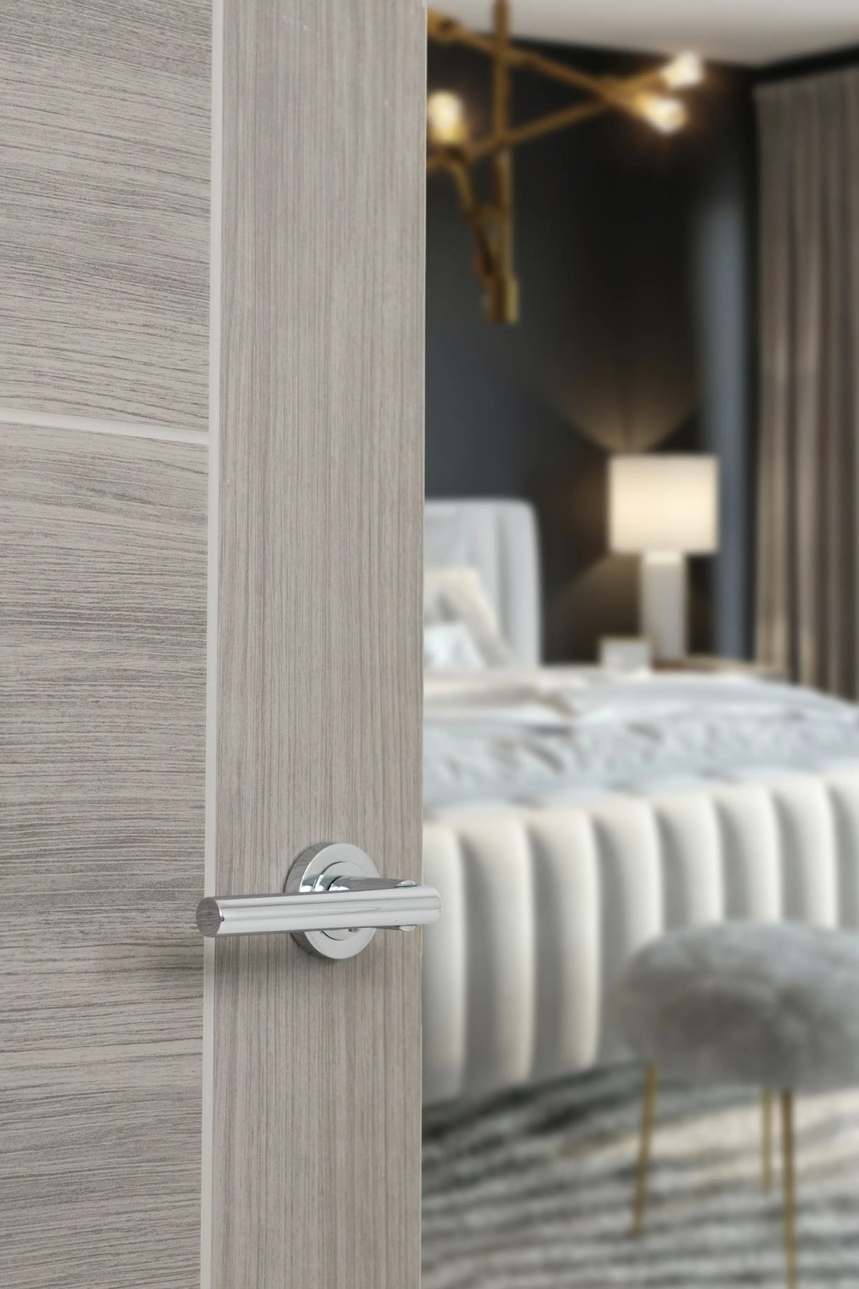STATUS Nebraska Lever Door Handle on Round Rose - Polished Chrome - Set