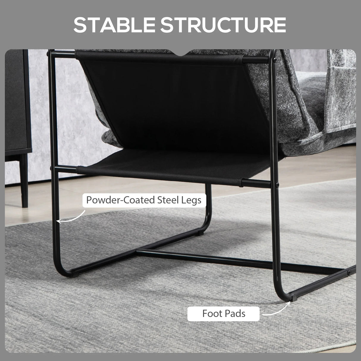 HOMCOM Minimal Padded Accent Chair, with Pockets - Grey