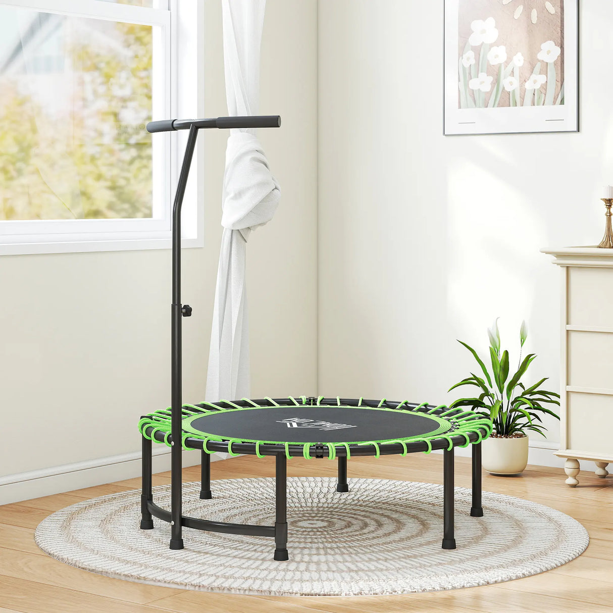 HOMCOM Mini Round Steel Frame Trampoline w/ Adjustable Handle, Green