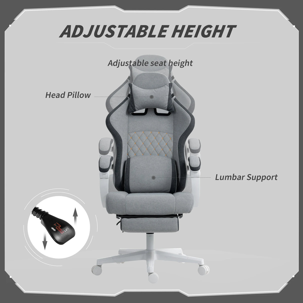 HOMCOM Ergonomic High Back Gaming Chair for Adults, Printed Velvet Computer Recliner Chair with Footrest, Lumbar Support, Adjustable Height and 360 Swivel Seat for Office or Gaming, Grey