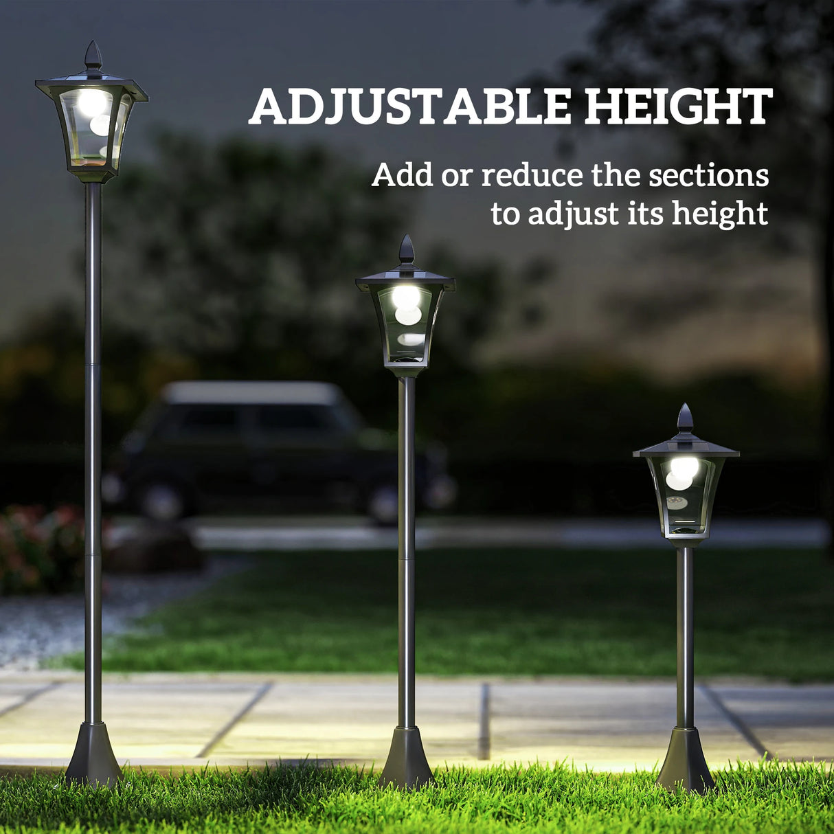 Outsunny Outdoor Garden Solar Post Lamp Sensor Dimmable LED Lantern Bollard Pathway 1.6M Tall Black