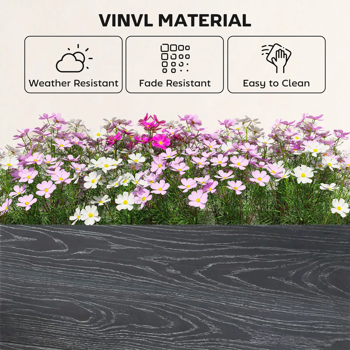 Outsunny Vinyl Raised Garden Bed Kit, 2 x 2 x 1ft Modular Elevated Garden Box with Slotting Legs and Open Bottom, Dark Grey