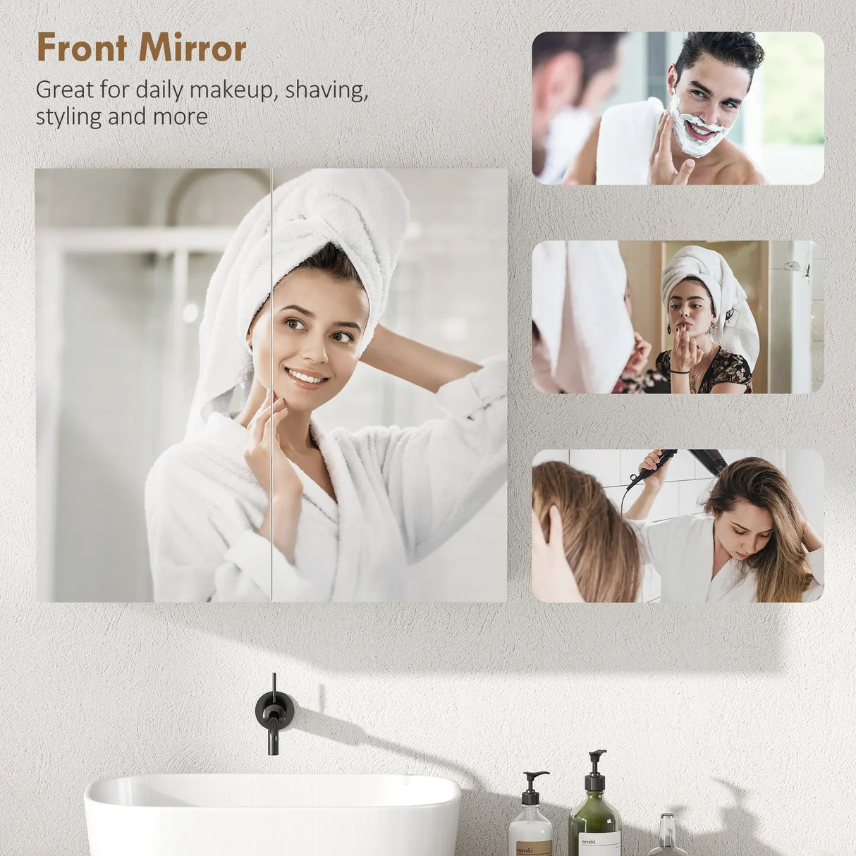 HOMCOM Double-Door Bathroom Mirror Cabinet - White