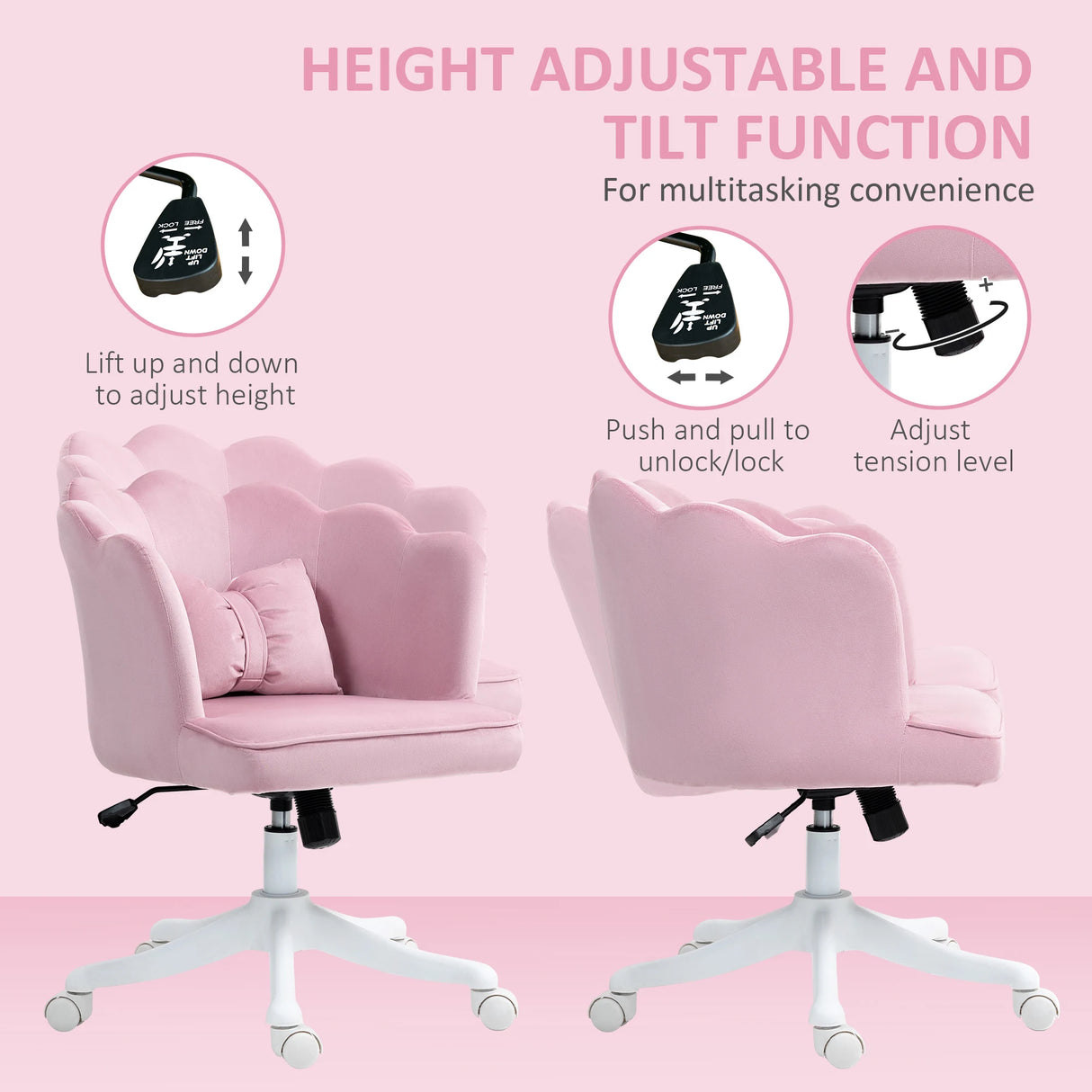 HOMCOM Velvet-Feel Petal Back Office Chair - Pink