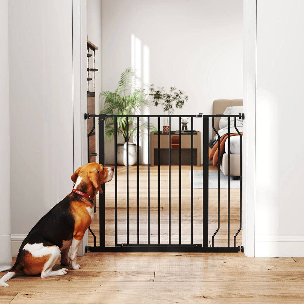 PawHut Wide Dog Safety Gate, with Door Pressure, for Doorways, Hallways, Staircases - Black