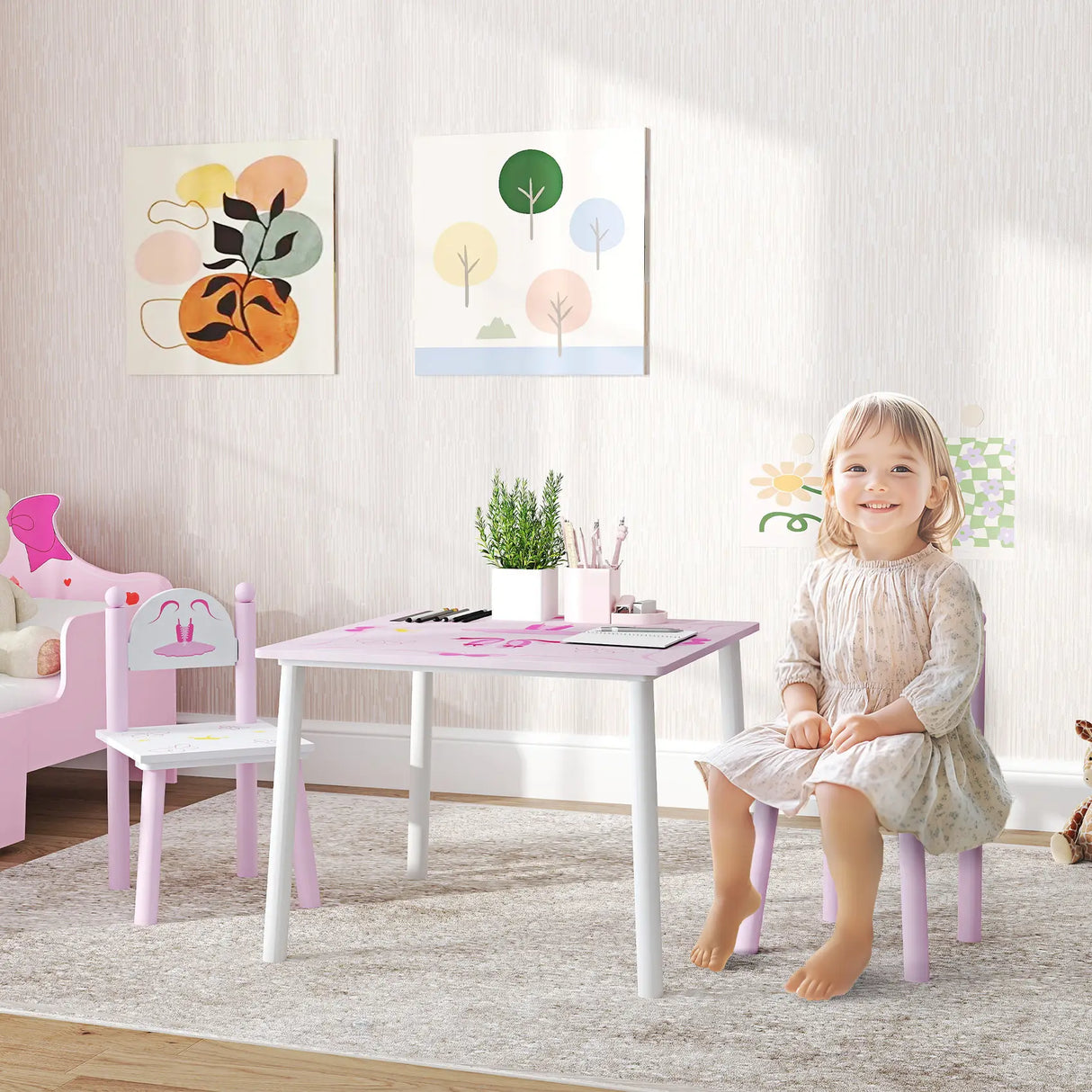 AIYAPLAY Princess-Designed Kids Table and Chairs Set for Activity, Art, Drawing, Toddler Table and Chairs Set for Playroom