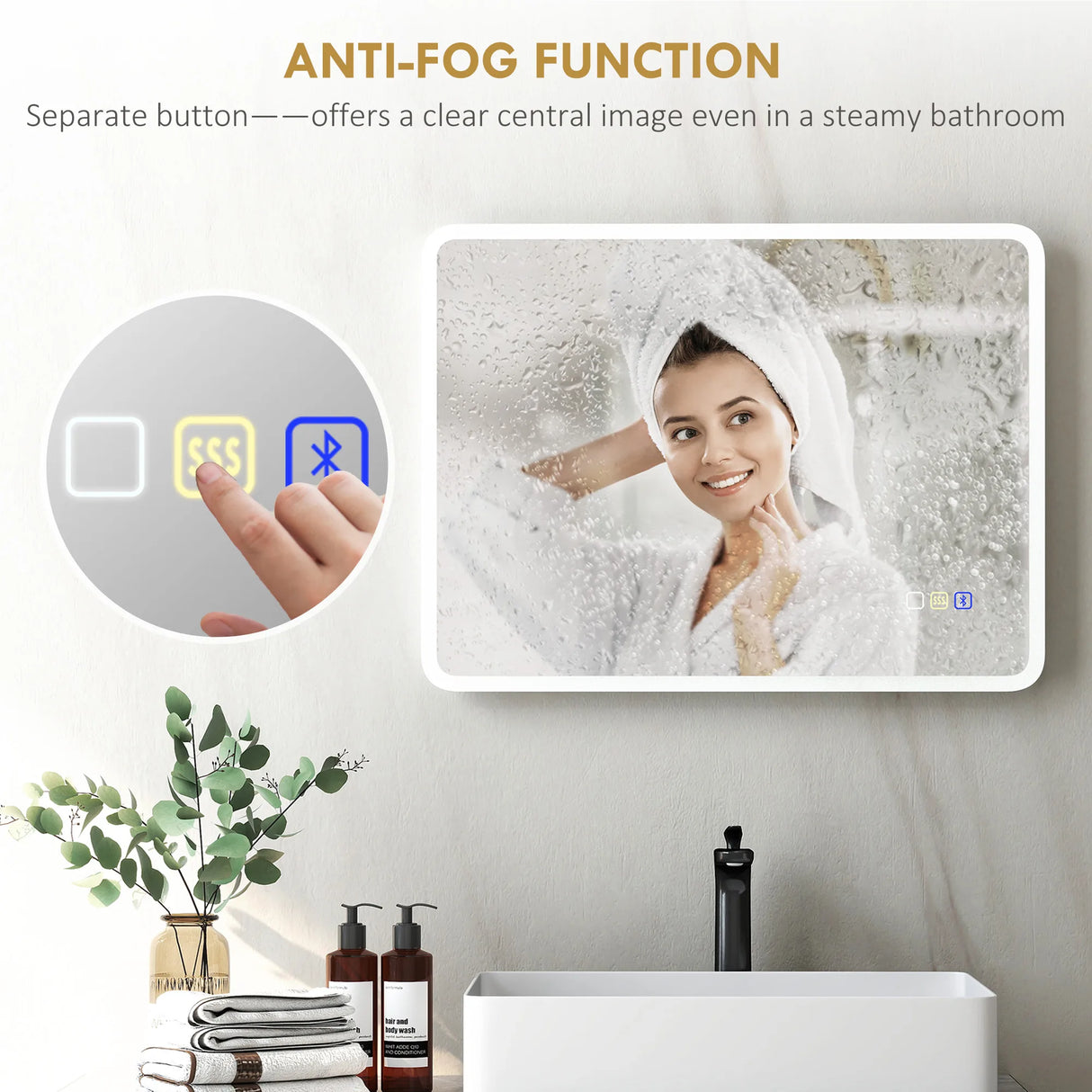 HOMCOM 80 x 60cm LED Bathroom Mirror, with Bluetooth - Silver Tone