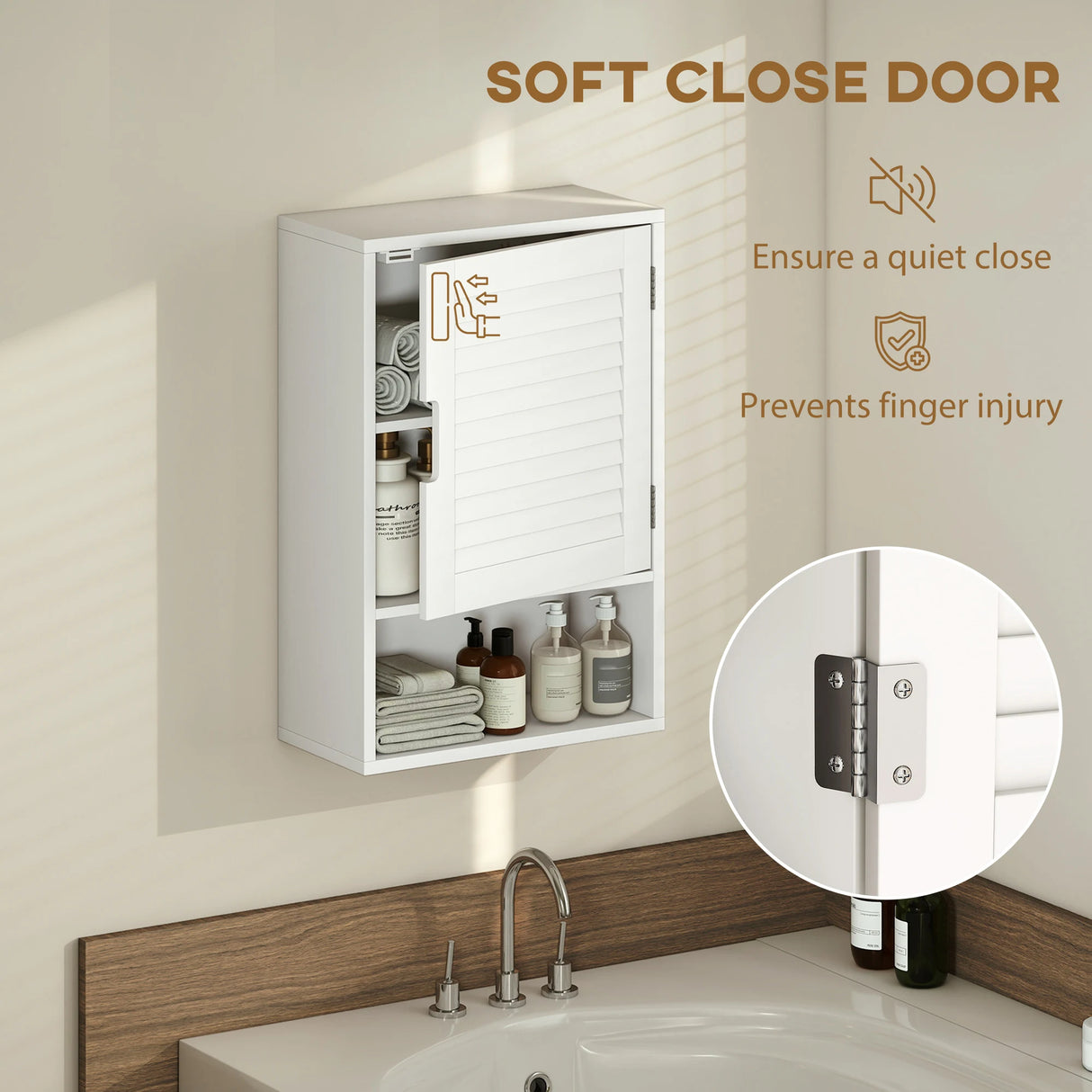 HOMCOM Bathroom Cabinet, Wall Mounted Storage Cabinet with Adjustable Shelves, 40 x 20 x 60 cm, White