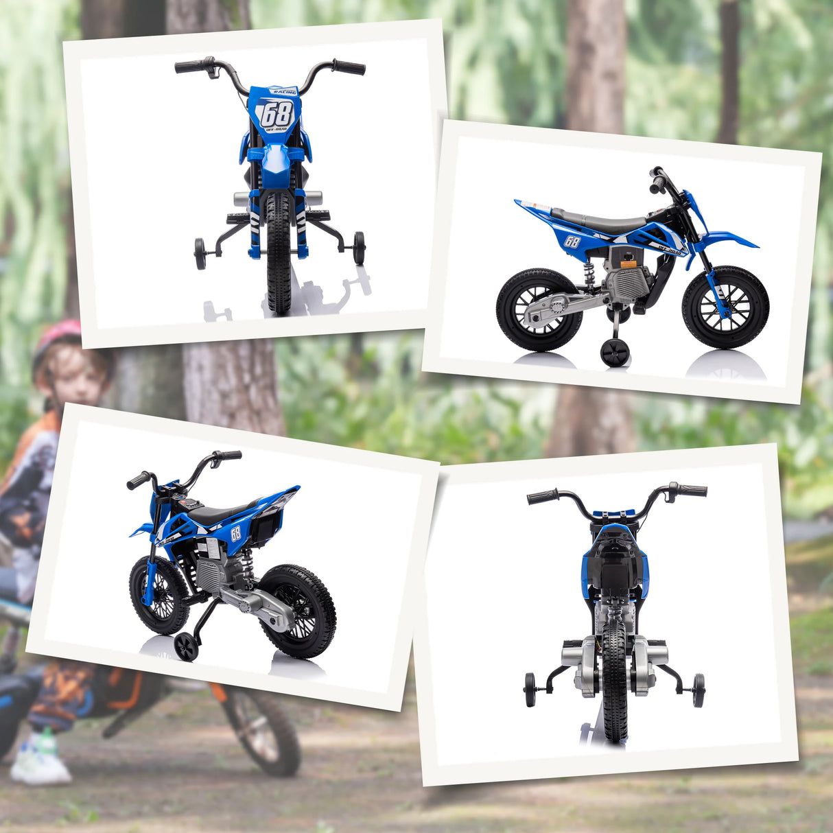 AIYAPLAY 12V Kids Electric Motorbike, Kids Electric Ride on motorcycle w/ Twist Grip Throttle, Training Wheels, Blue
