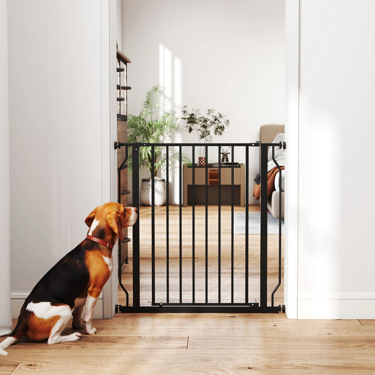 PawHut Extra Wide Dog Safety Gate, with Door Pressure, for Doorways, Hallways, Staircases - Black