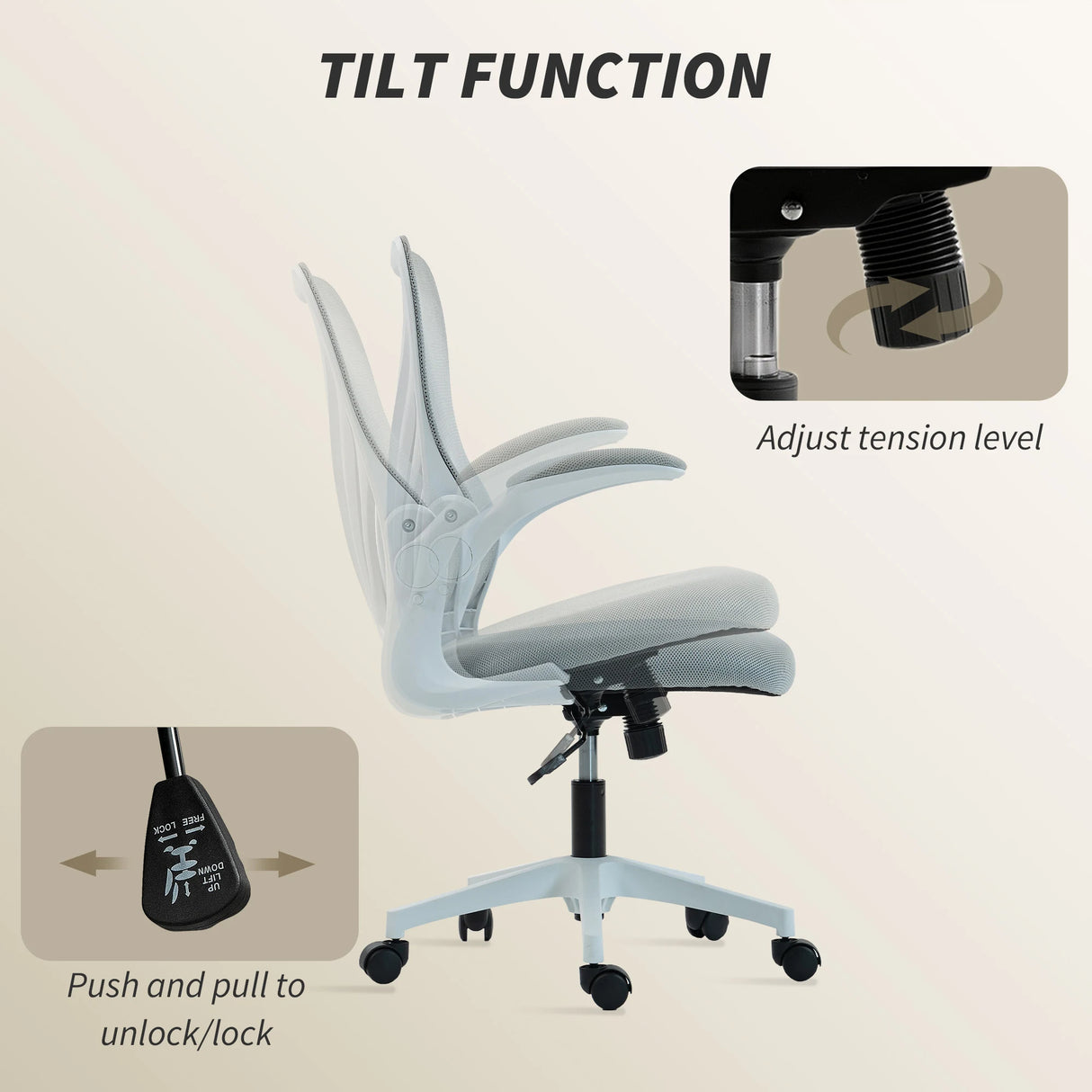 HOMCOM Mesh Office Chair with Foldable Backrest - Light Grey